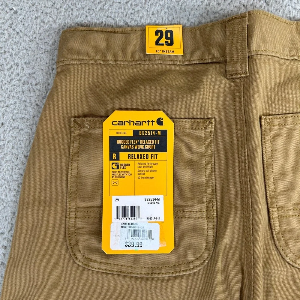 Carhartt Mens 29 Rugged Flex Relaxed‎ Fit Canvas Work Short Tan B52514-M 10